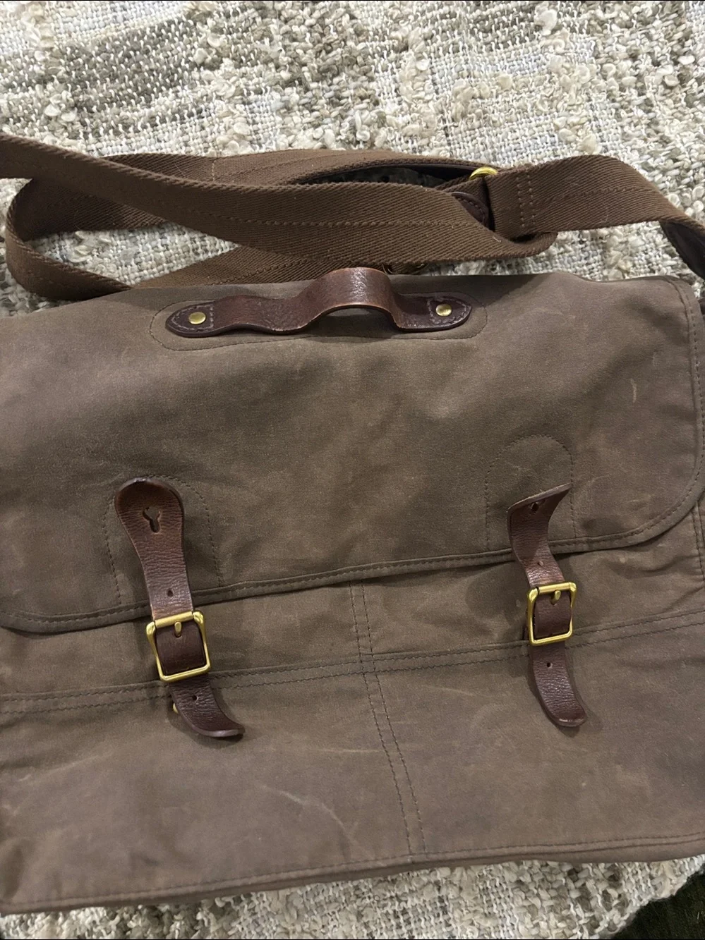 J. CREW MENS ABINGDON BRIEFCASE MESSENGER LAPTOP BAG BROWN KHAKI LEATHER